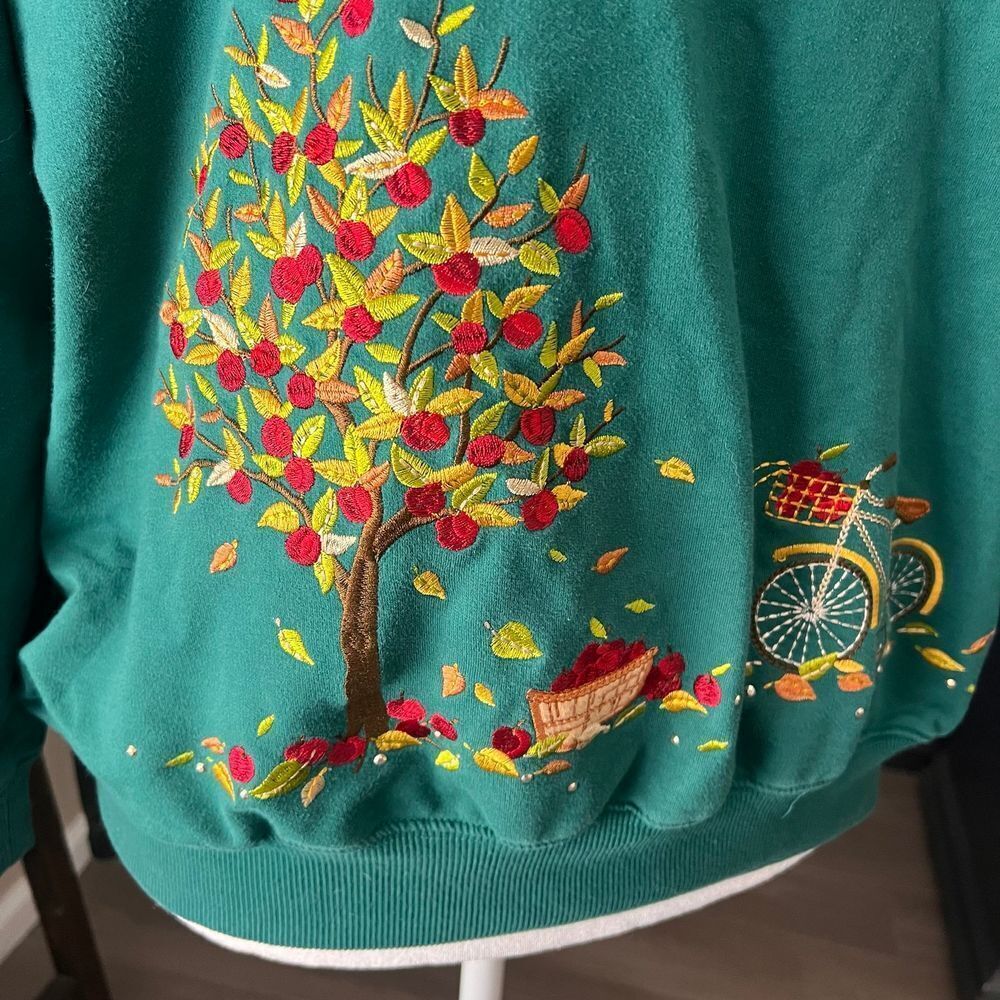 Alfred Dunner Women's Classics Apple Tree Top Green Embroidered Dress‎ 1X - Picture 3 of 9